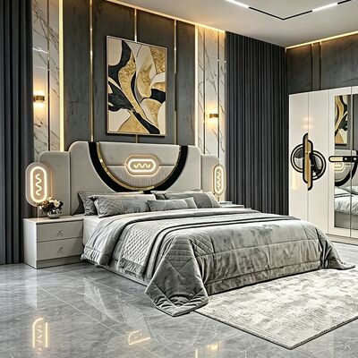 Set Furnitur Kamar Tidur Turki Murah Grosir Cina Bingkai Kayu Mewah Ukuran King Tempat Tidur Ganda Penuh Set Kamar Tidur Mewah Modern
