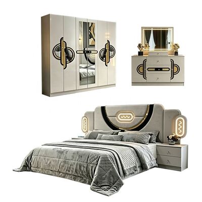 Set Furnitur Kamar Tidur Turki Murah Grosir Cina Bingkai Kayu Mewah Ukuran King Tempat Tidur Ganda Penuh Set Kamar Tidur Mewah Modern