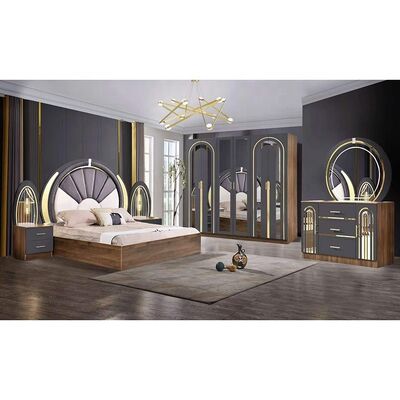 Set Kamar Tidur Gaya Turki Ukuran Raja Mewah Kamar Tidur Rumah Ruang Master Kerangka Kayu Kontemporer Set Perabotan Kamar Tidur Modern