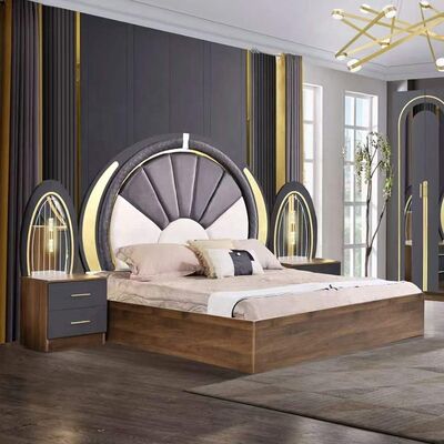Set Kamar Tidur Gaya Turki Ukuran Raja Mewah Kamar Tidur Rumah Ruang Master Kerangka Kayu Kontemporer Set Perabotan Kamar Tidur Modern