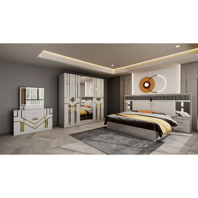 Grosir Desain Modern Double Kulit Raja Tempat Tidur Lemari Pakaian Komoditas Full Set Rumah Kayu Ukuran Ratu furnitur mewah Set kamar tidur
