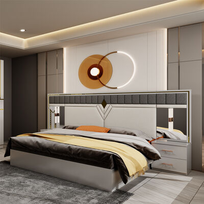 Grosir Desain Modern Double Kulit Raja Tempat Tidur Lemari Pakaian Komoditas Full Set Rumah Kayu Ukuran Ratu furnitur mewah Set kamar tidur