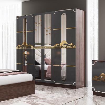 Set Furnitur Kamar Tidur Mewah Modern Bingkai Kayu Abu-abu Kilap Tinggi Tempat Tidur Ukuran King Suite Kamar Tidur Master Set Furnitur Kamar Tidur Turki