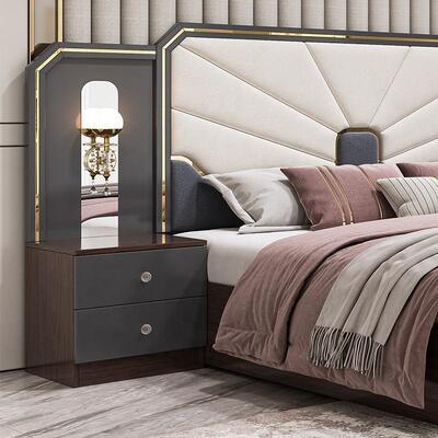 Set Furnitur Kamar Tidur Mewah Modern Bingkai Kayu Abu-abu Kilap Tinggi Tempat Tidur Ukuran King Suite Kamar Tidur Master Set Furnitur Kamar Tidur Turki