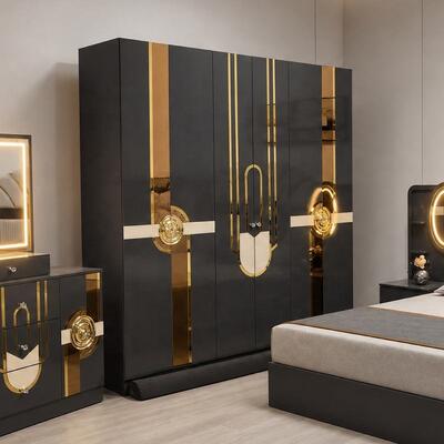 Set Kamar Tidur Lengkap Mewah Kerajaan Turki Ukuran King Rangka Kayu Headboard Lampu Perabot Kamar Tidur Modern
