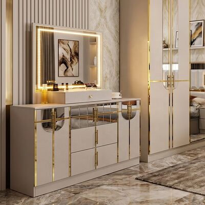 High Gloss Royal Luxury Set Kamar Tidur Lengkap Ukuran Raja Kamar Tidur 5 Piece Frame Kayu Set furnitur kamar tidur modern Turki