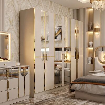 High Gloss Royal Luxury Set Kamar Tidur Lengkap Ukuran Raja Kamar Tidur 5 Piece Frame Kayu Set furnitur kamar tidur modern Turki