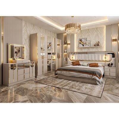 High Gloss Royal Luxury Set Kamar Tidur Lengkap Ukuran Raja Kamar Tidur 5 Piece Frame Kayu Set furnitur kamar tidur modern Turki