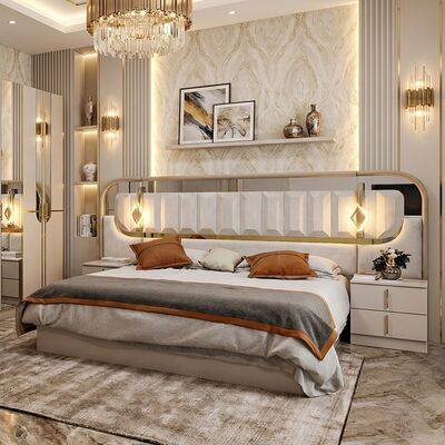 High Gloss Royal Luxury Set Kamar Tidur Lengkap Ukuran Raja Kamar Tidur 5 Piece Frame Kayu Set furnitur kamar tidur modern Turki
