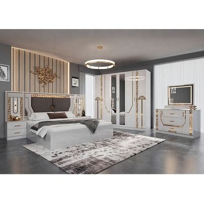Set Lengkap Ranjang Ukuran King Turki Grosir Set Kamar Tidur Mewah Bingkai Kayu Modern Set Furnitur Kamar Tidur Dewasa Ganda