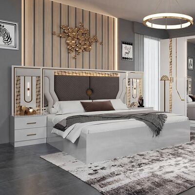 Set Lengkap Ranjang Ukuran King Turki Grosir Set Kamar Tidur Mewah Bingkai Kayu Modern Set Furnitur Kamar Tidur Dewasa Ganda