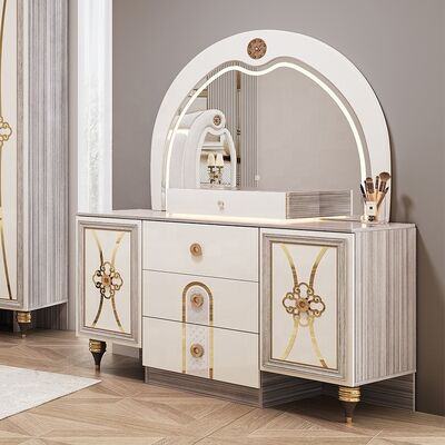 Set Furnitur Kamar Tidur Modern Ukuran King Mewah Headboard Bercahaya Set Tempat Tidur Ganda Bingkai Kayu Set Kamar Tidur Utama Turki Lengkap
