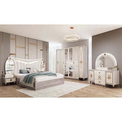 Set Furnitur Kamar Tidur Modern Ukuran King Mewah Headboard Bercahaya Set Tempat Tidur Ganda Bingkai Kayu Set Kamar Tidur Utama Turki Lengkap