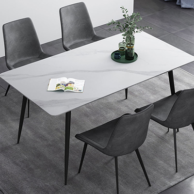 PU Slate Metal Kontemporer Ruang Makan Set Meja Makan Persegi Panjang 180cm