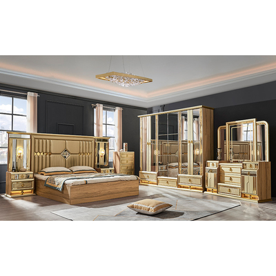 Kayu Modern Gold King Size Bed Double Master Room Villa Rumah Royal Full Queen Kayu Meubel Kamar Tidur Mewah Set