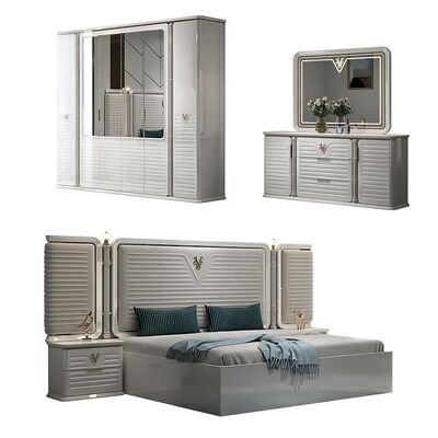 Set Kamar Tidur Modern Lengkap Desain Baru 5 Buah Double Double Bingkai Kayu Ukuran Penuh Set Furnitur Kamar Tidur Mewah Modern Ukuran King