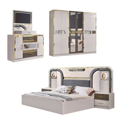 Set Kamar Tidur Turki Desain Baru Lengkap Mewah Ukuran King 5 Buah Rangka Kayu Ganda Set Furnitur Kamar Tidur Modern