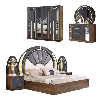 Set Kamar Tidur Gaya Turki Ukuran Raja Mewah Kamar Tidur Rumah Ruang Master Kerangka Kayu Kontemporer Set Perabotan Kamar Tidur Modern