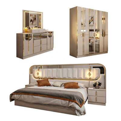 High Gloss Royal Luxury Set Kamar Tidur Lengkap Ukuran Raja Kamar Tidur 5 Piece Frame Kayu Set furnitur kamar tidur modern Turki