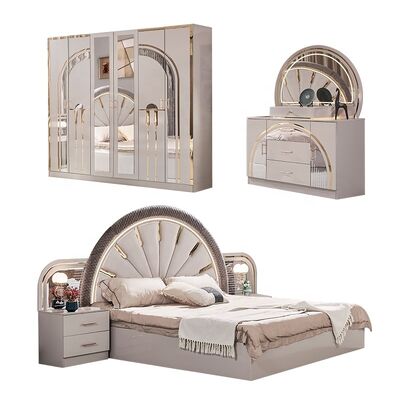 Set Furnitur Kamar Tidur Lengkap Modern Turki Mewah Ukuran King 5 Pcs Rangka Kayu Murah Set Furnitur Kamar Tidur Kecil Penuh