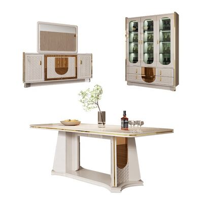 Set Lengkap Ruang Makan Furnitur Ruang Makan Modern Rumah Meja Makan Kayu Mewah dengan Lemari Samping Lemari Anggur