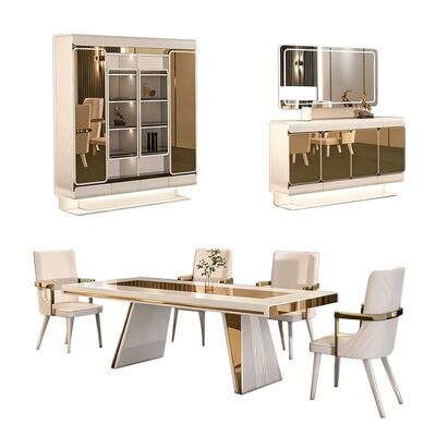 Set Furnitur Ruang Makan Lengkap Mewah Kerajaan Rumah Restoran Meja Makan Kayu Modern Persegi Panjang Set 6 Kursi