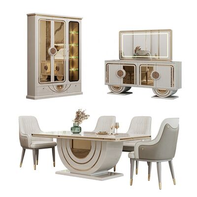 Set Furnitur Ruang Makan Lengkap Mewah Kerajaan Rumah Restoran Meja Makan Kayu Modern Persegi Panjang Set 6 Kursi